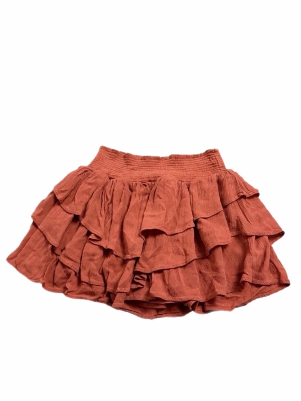 Y2K Tiered Ruffle Mini Skirt Skort (Burnt Orange) Size M